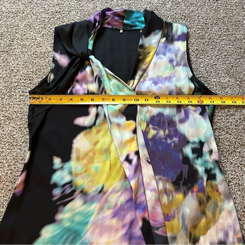 ELIE TAHARI S Blue Purple Black Silk Abstract Blouse R $295 - Picture 6 of 14